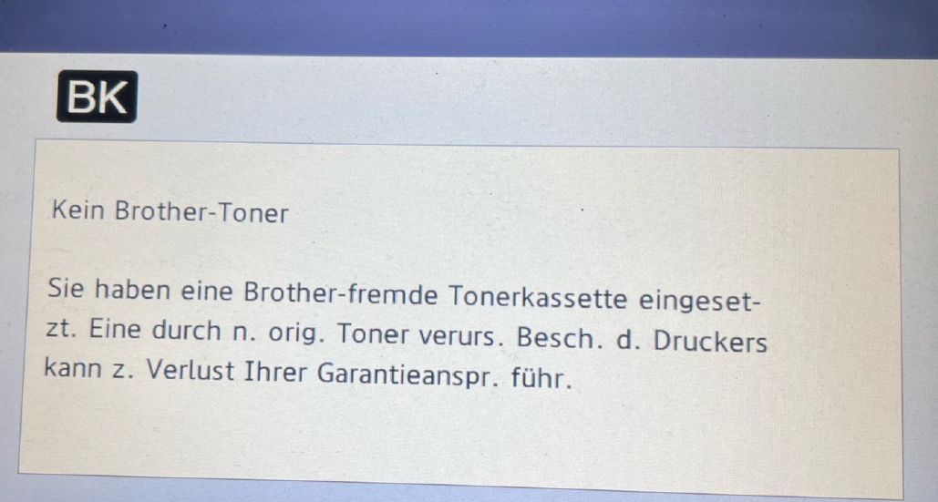 Fehlermeldung: Kein Original-Toner